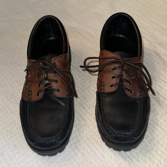 Nautical Black Brown Leather Chunky Sole Lace Up Boat Shies Men’s 11.5 - Picture 2 of 8
